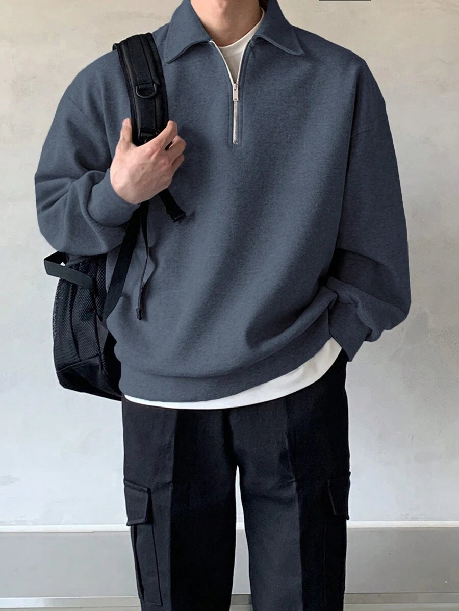 Men Quarter Zipper Drop Shoulder Pullover