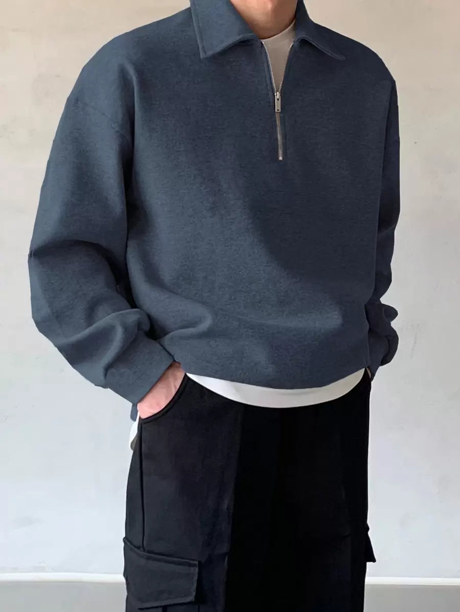 Men Quarter Zipper Drop Shoulder Pullover