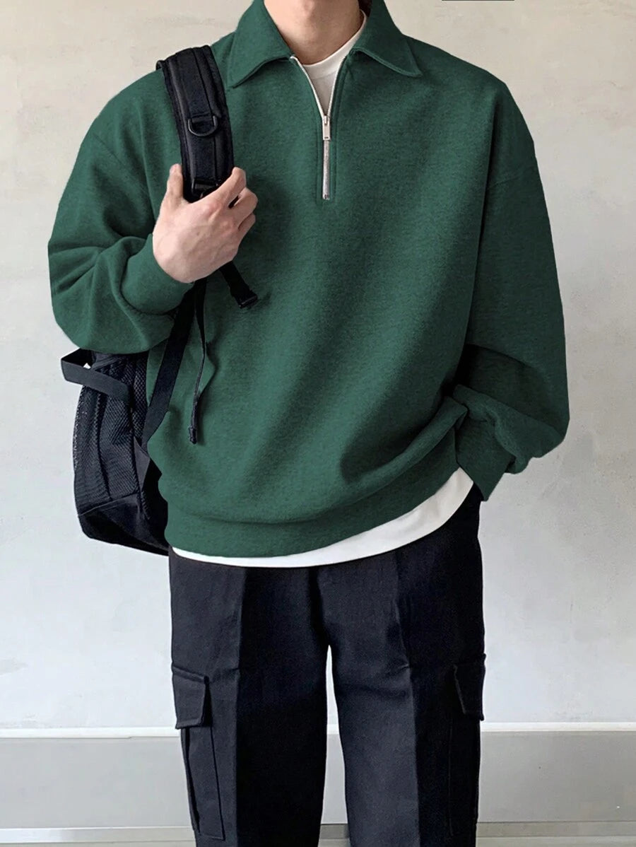 Men Quarter Zipper Drop Shoulder Pullover