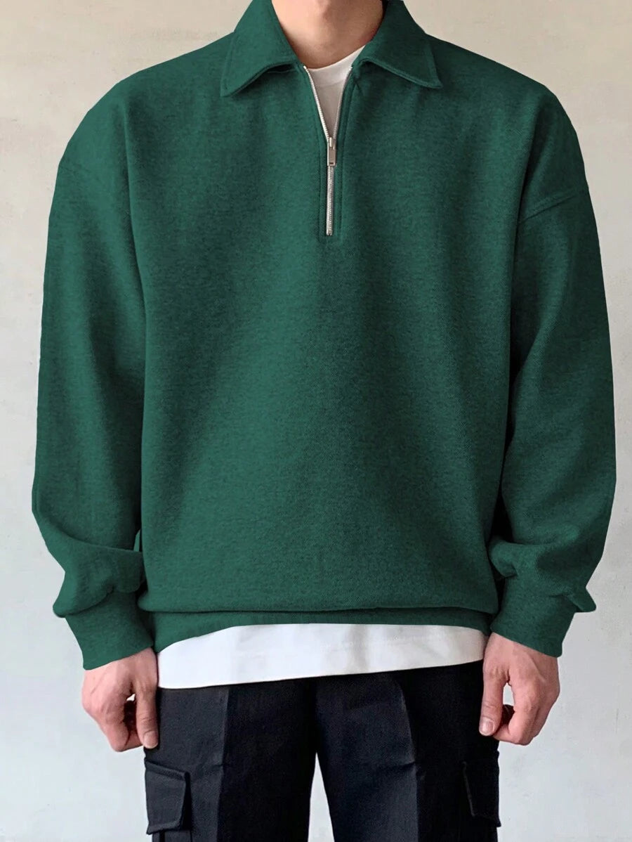 Men Quarter Zipper Drop Shoulder Pullover