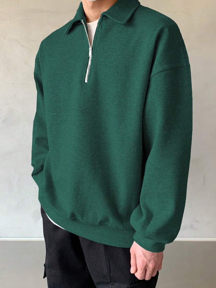 Men Quarter Zipper Drop Shoulder Pullover