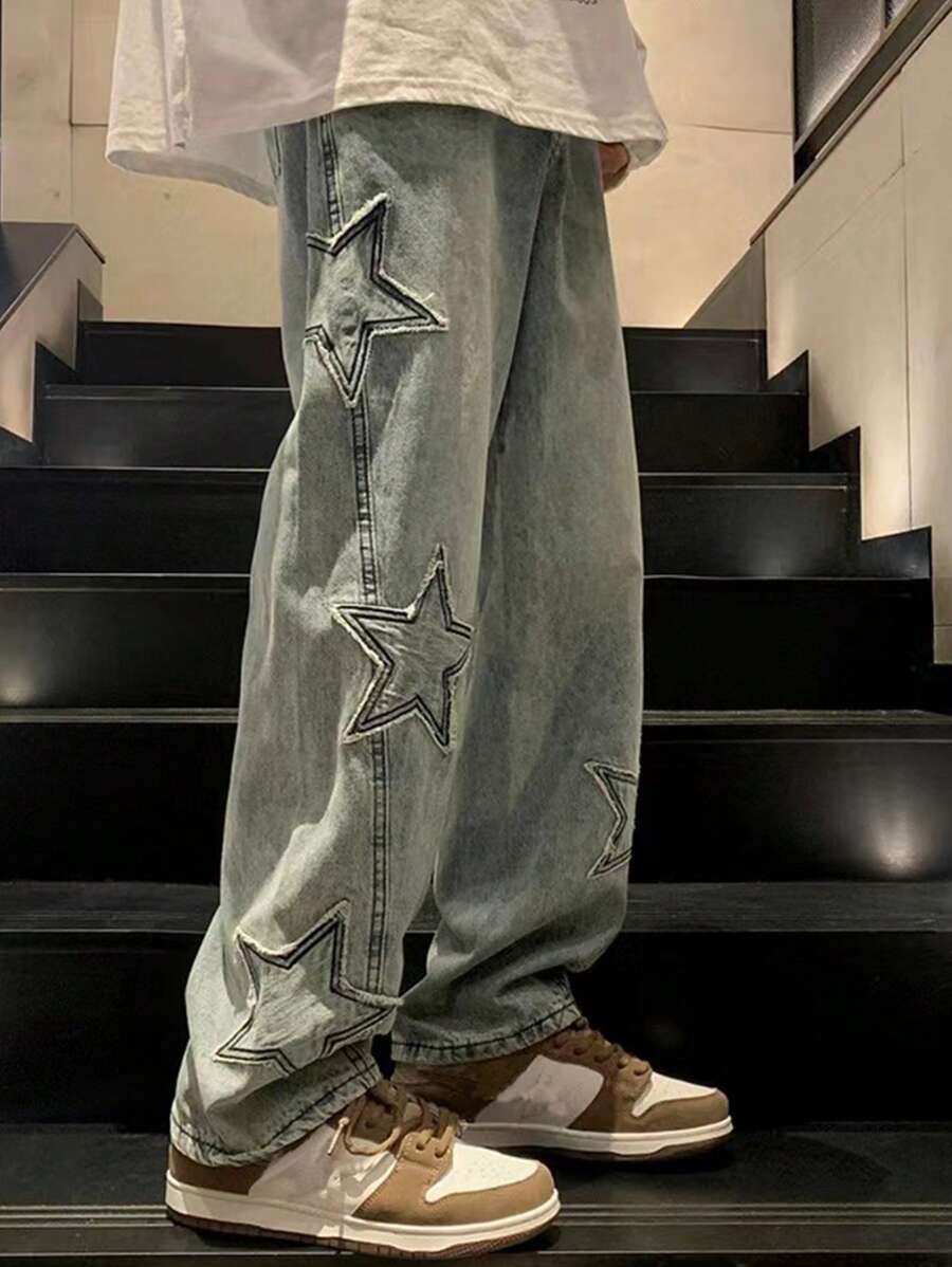Men's Cross Embroidered Denim Jeans