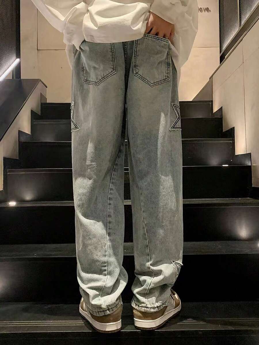 Men's Cross Embroidered Denim Jeans
