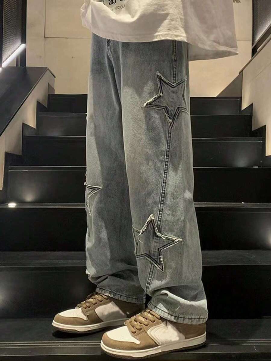 Men's Cross Embroidered Denim Jeans
