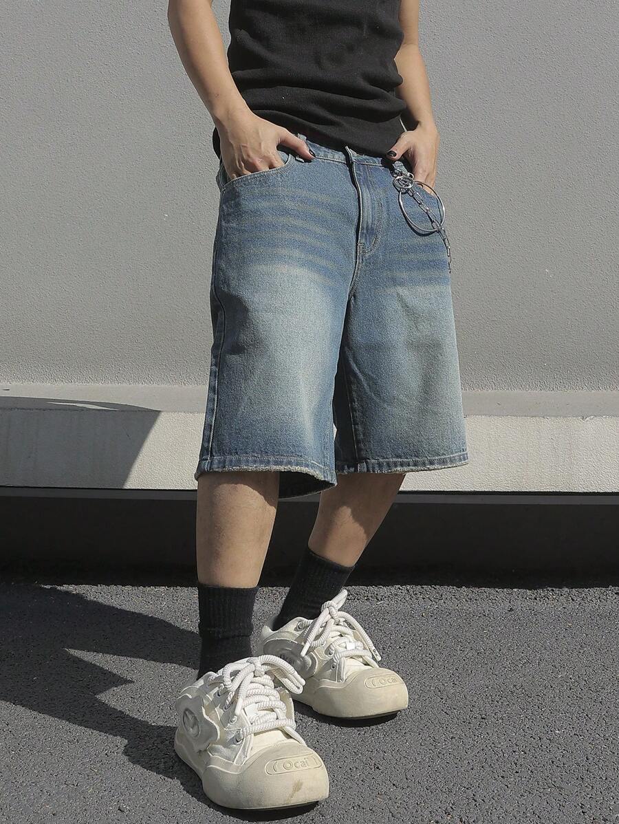 Men's Solid Color Simple Daily Wear Denim Shorts Jorts