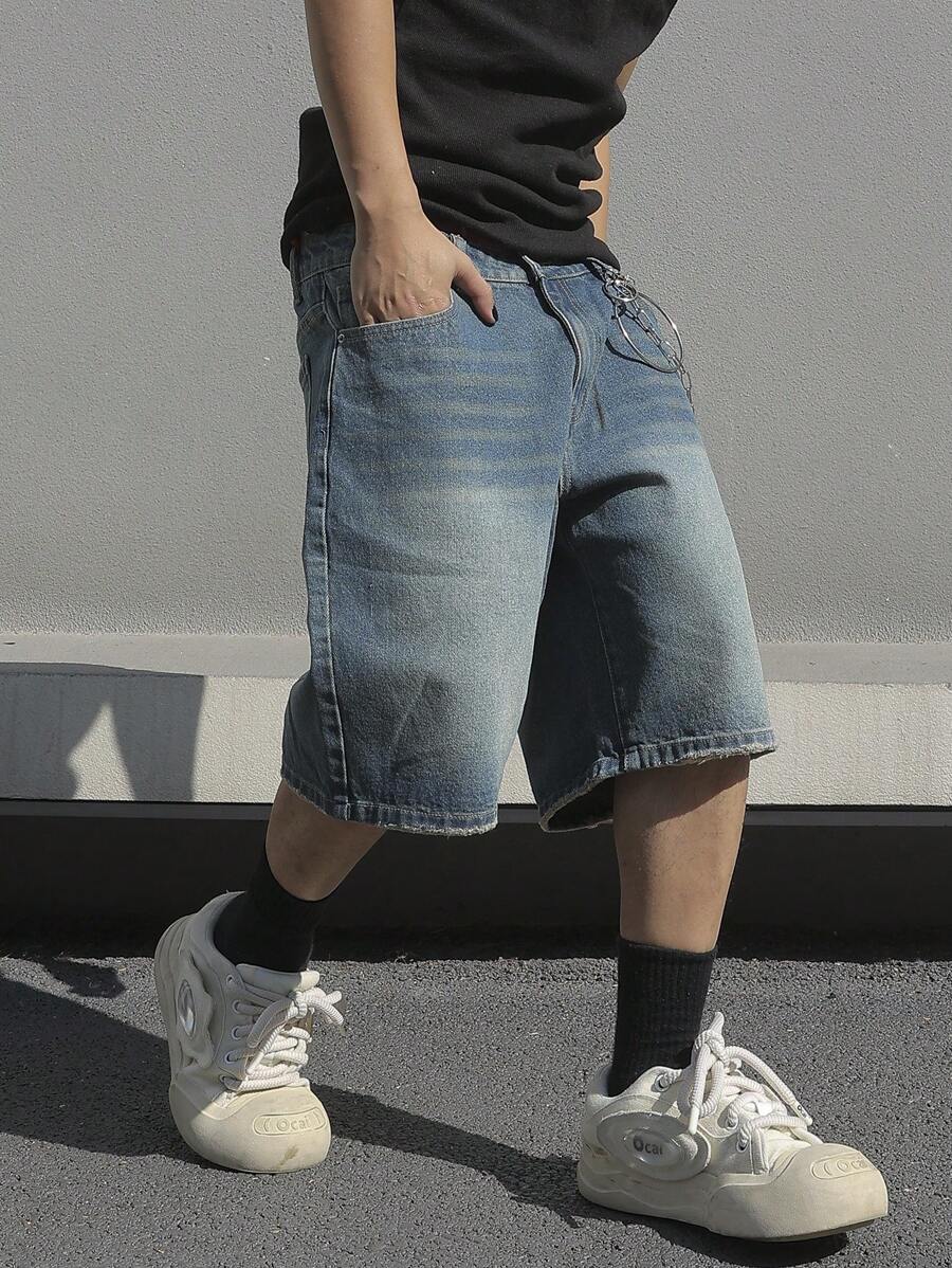 Men's Solid Color Simple Daily Wear Denim Shorts Jorts