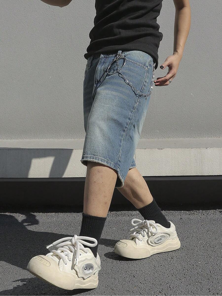 Men's Solid Color Simple Daily Wear Denim Shorts Jorts