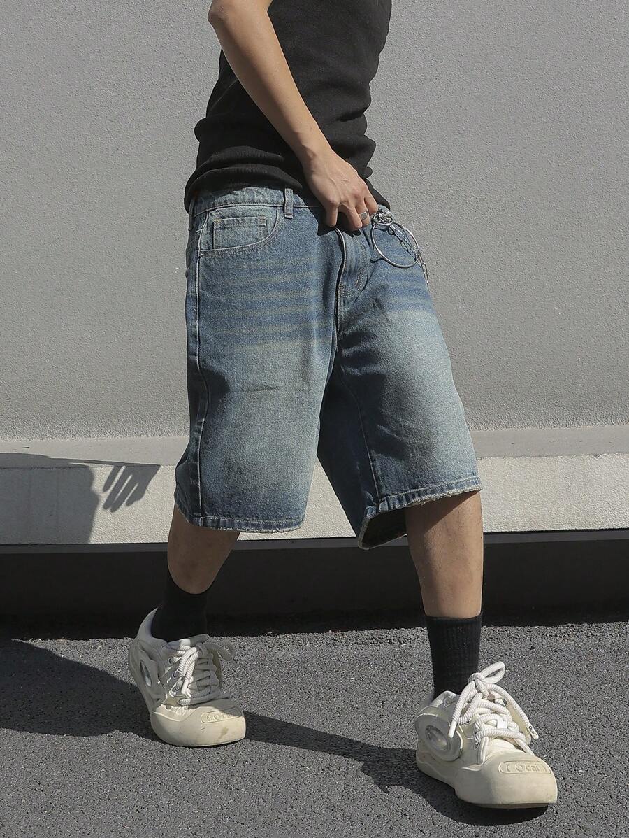 Men's Solid Color Simple Daily Wear Denim Shorts Jorts