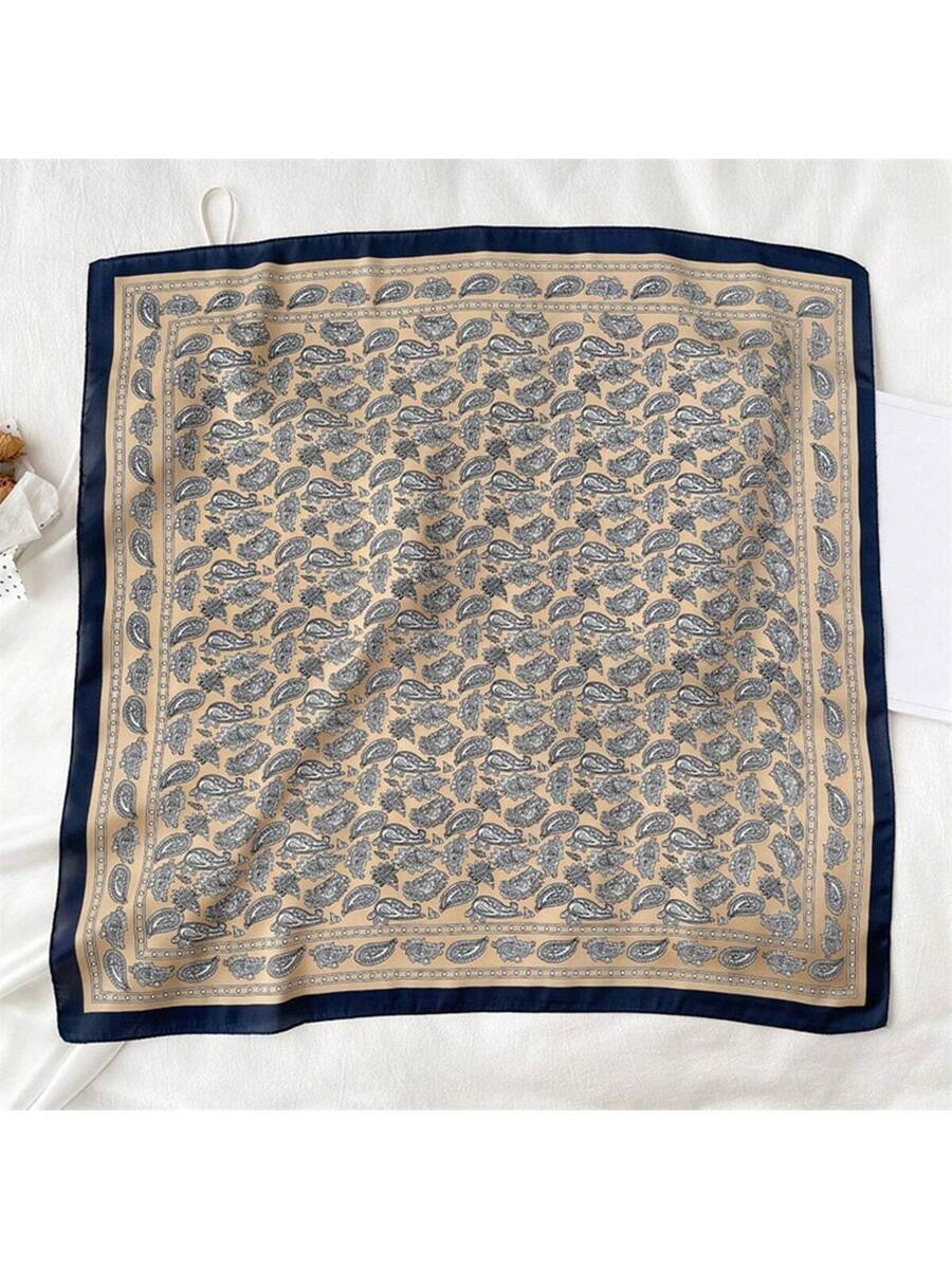 1pc Men Paisley Printed Imitation Silk Bandana Neckerchief