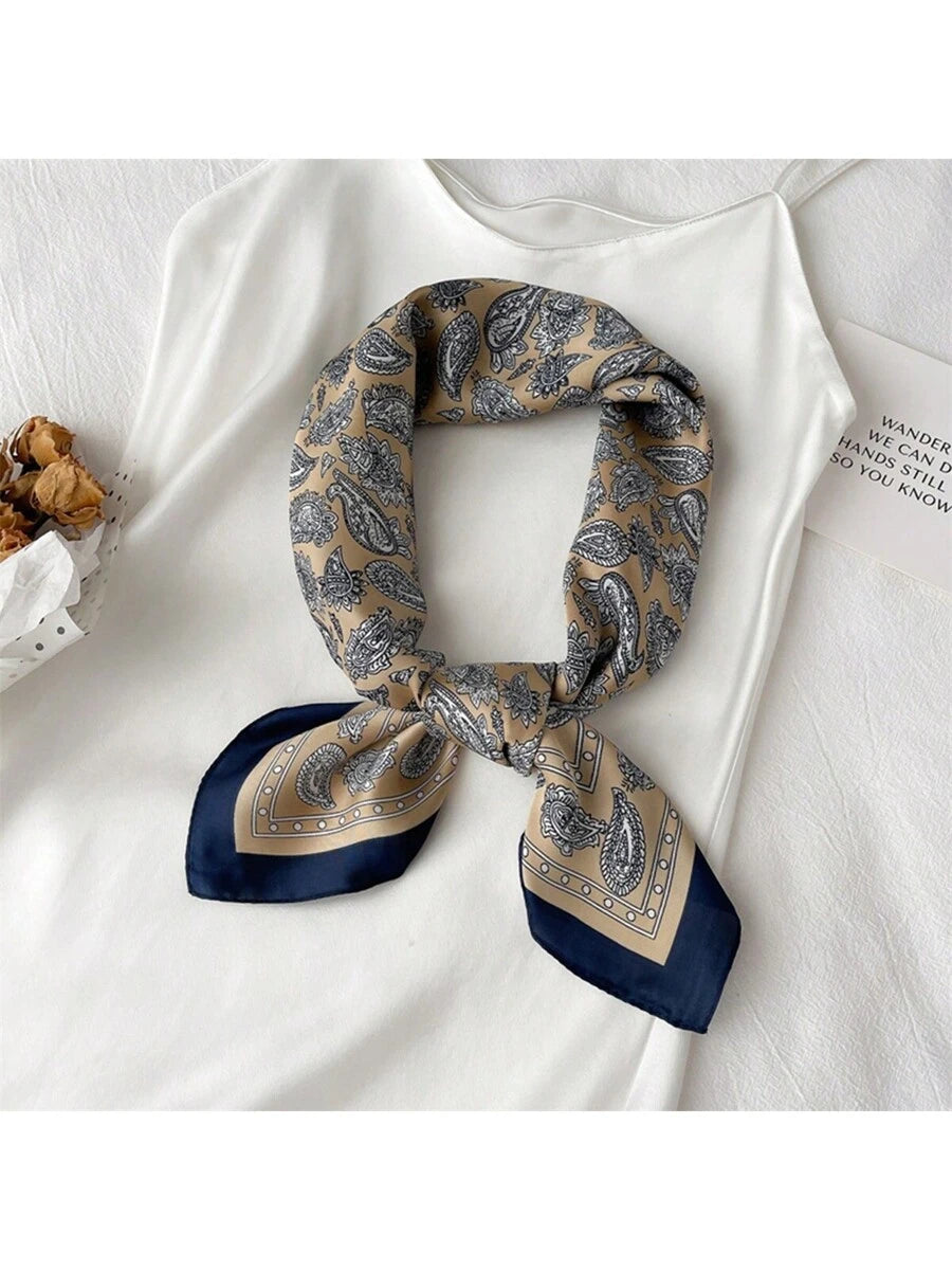 1pc Men Paisley Printed Imitation Silk Bandana Neckerchief