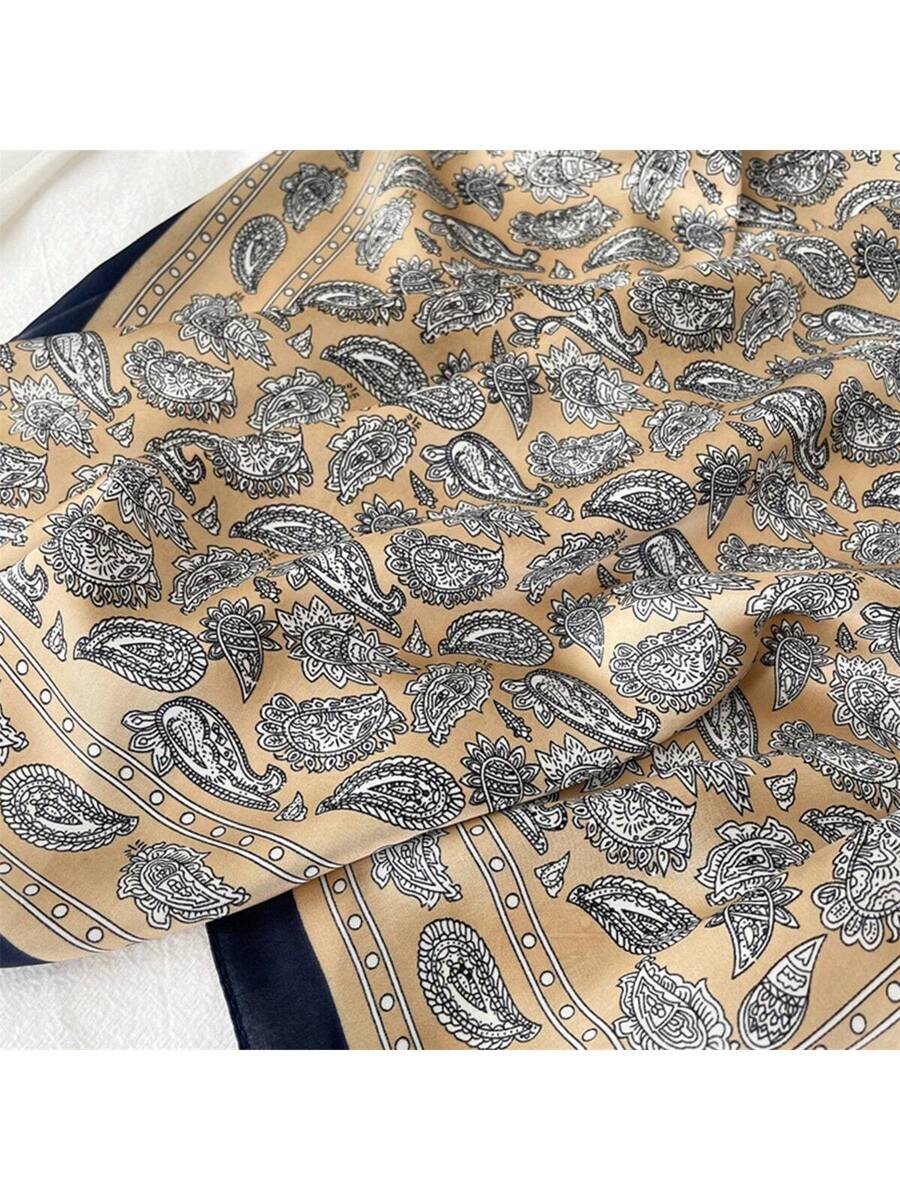 1pc Men Paisley Printed Imitation Silk Bandana Neckerchief
