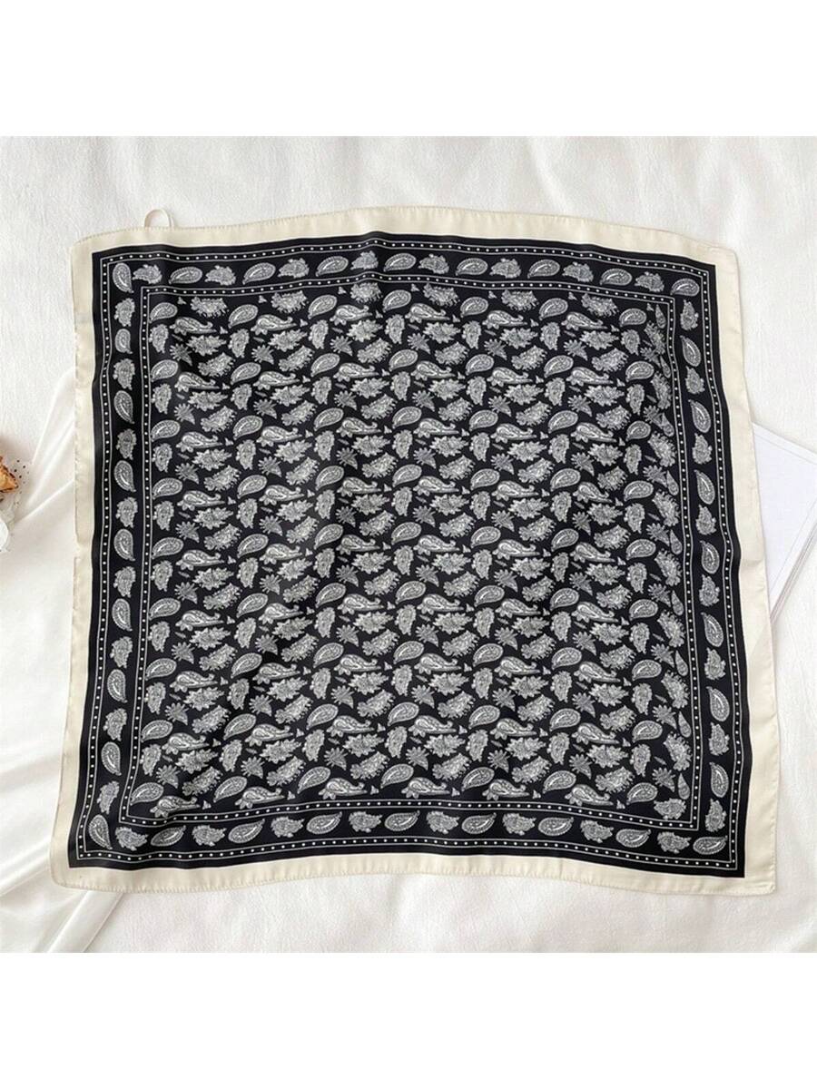 1pc Men Paisley Printed Imitation Silk Bandana Neckerchief