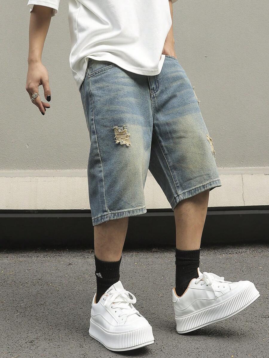 Men's Distressed Baggy Denim Shorts