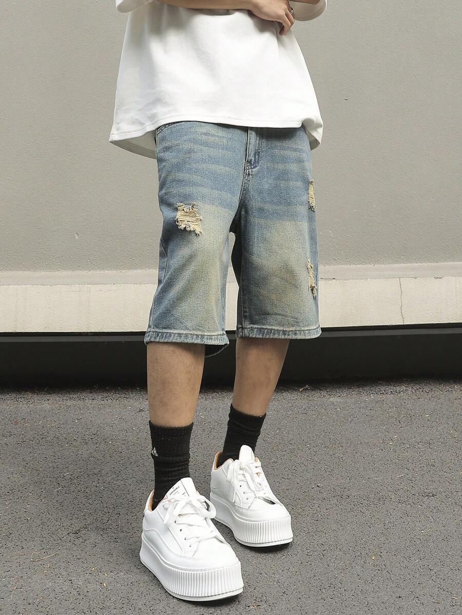 Men's Distressed Baggy Denim Shorts