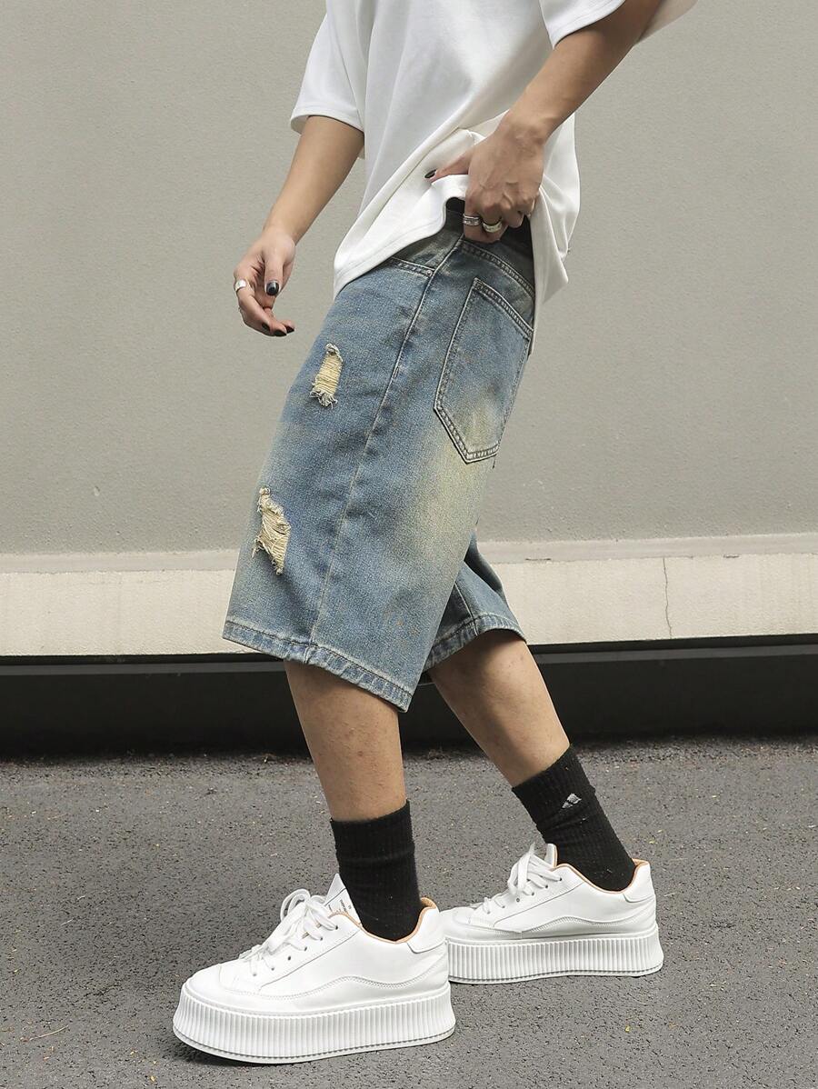 Men's Distressed Baggy Denim Shorts