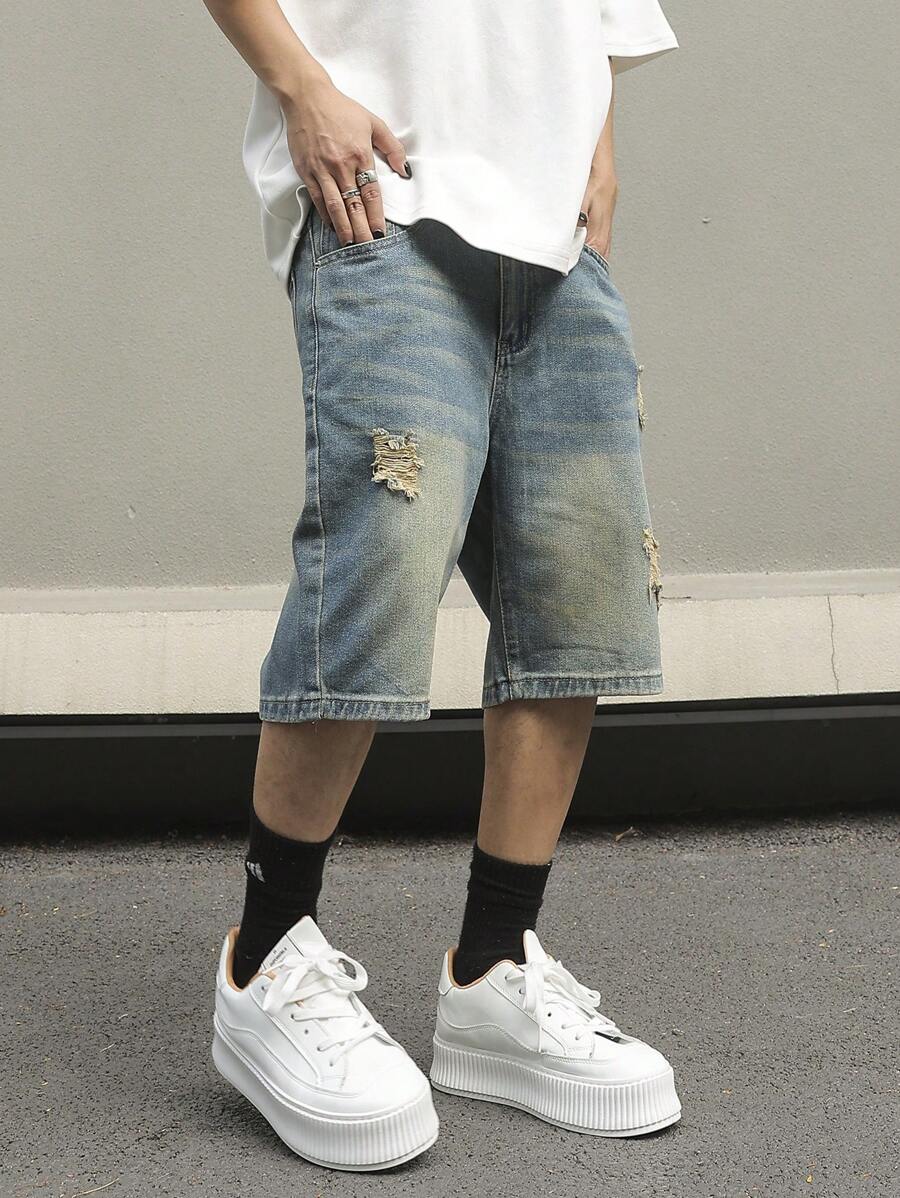 Men's Distressed Baggy Denim Shorts