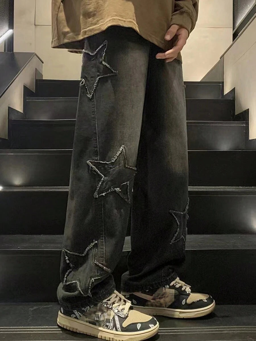 Men's Cross Embroidered Denim Jeans