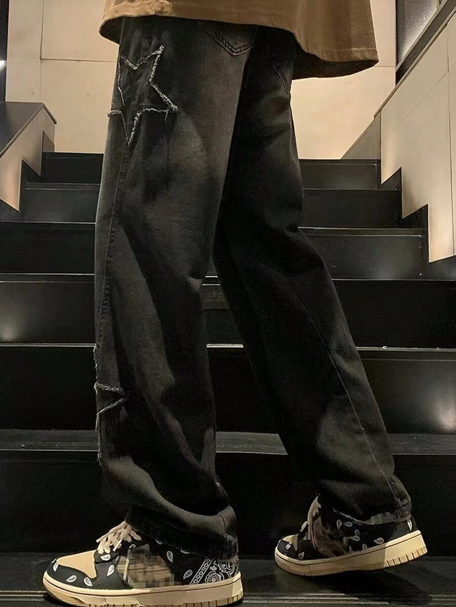 Men's Cross Embroidered Denim Jeans