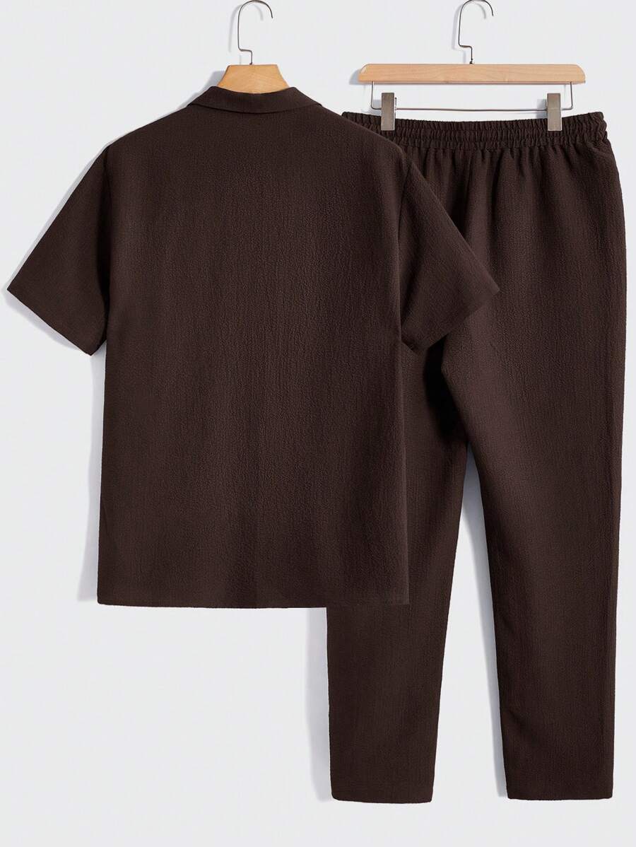 Men Short Sleeve Shirt And Pants Casual Summer Two-Piece Set
