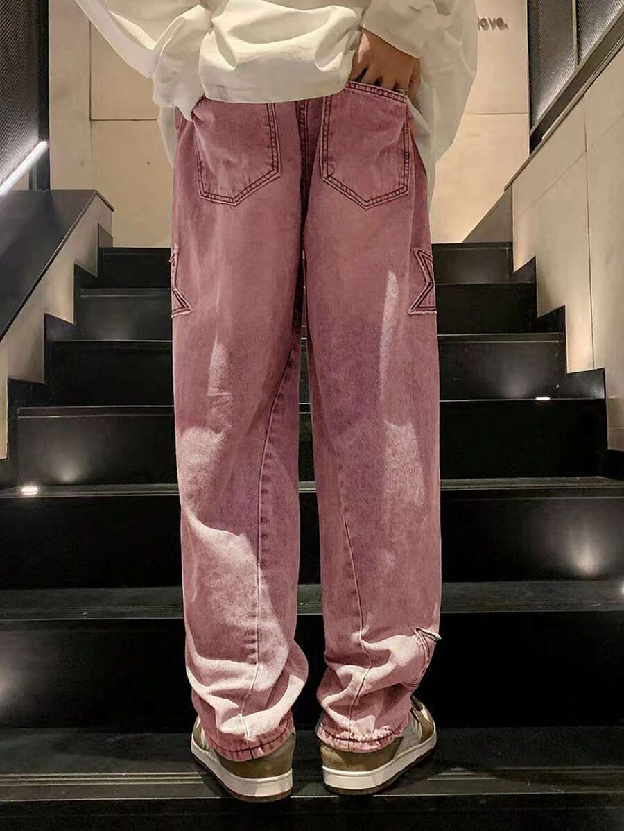 Men's Cross Embroidered Denim Jeans