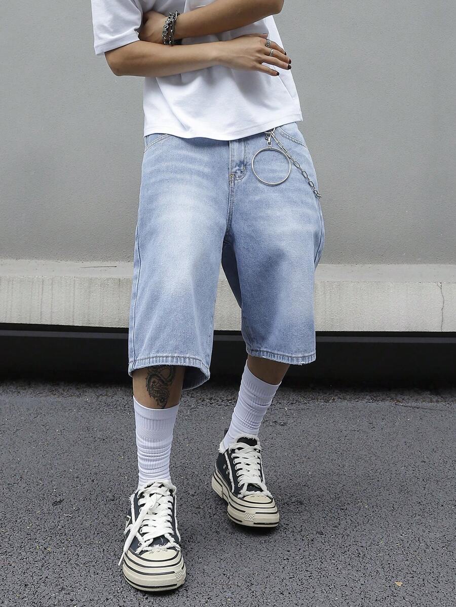 Men's Solid Color Simple Daily Wear Denim Shorts Jorts