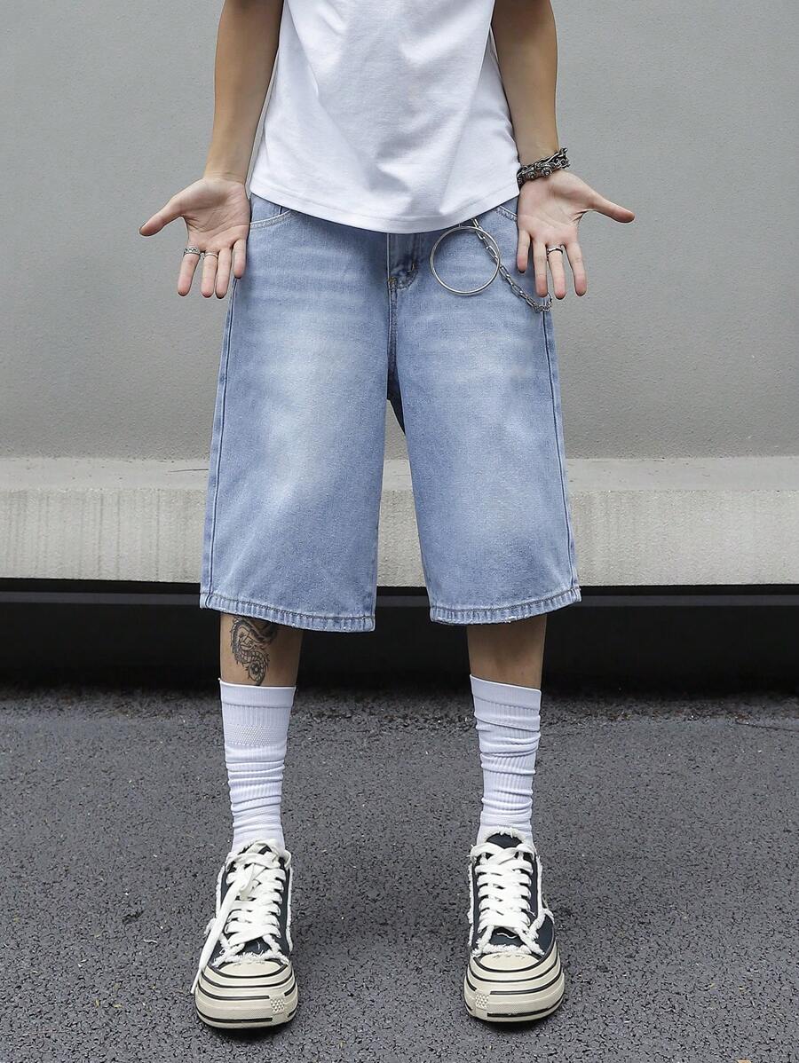 Men's Solid Color Simple Daily Wear Denim Shorts Jorts