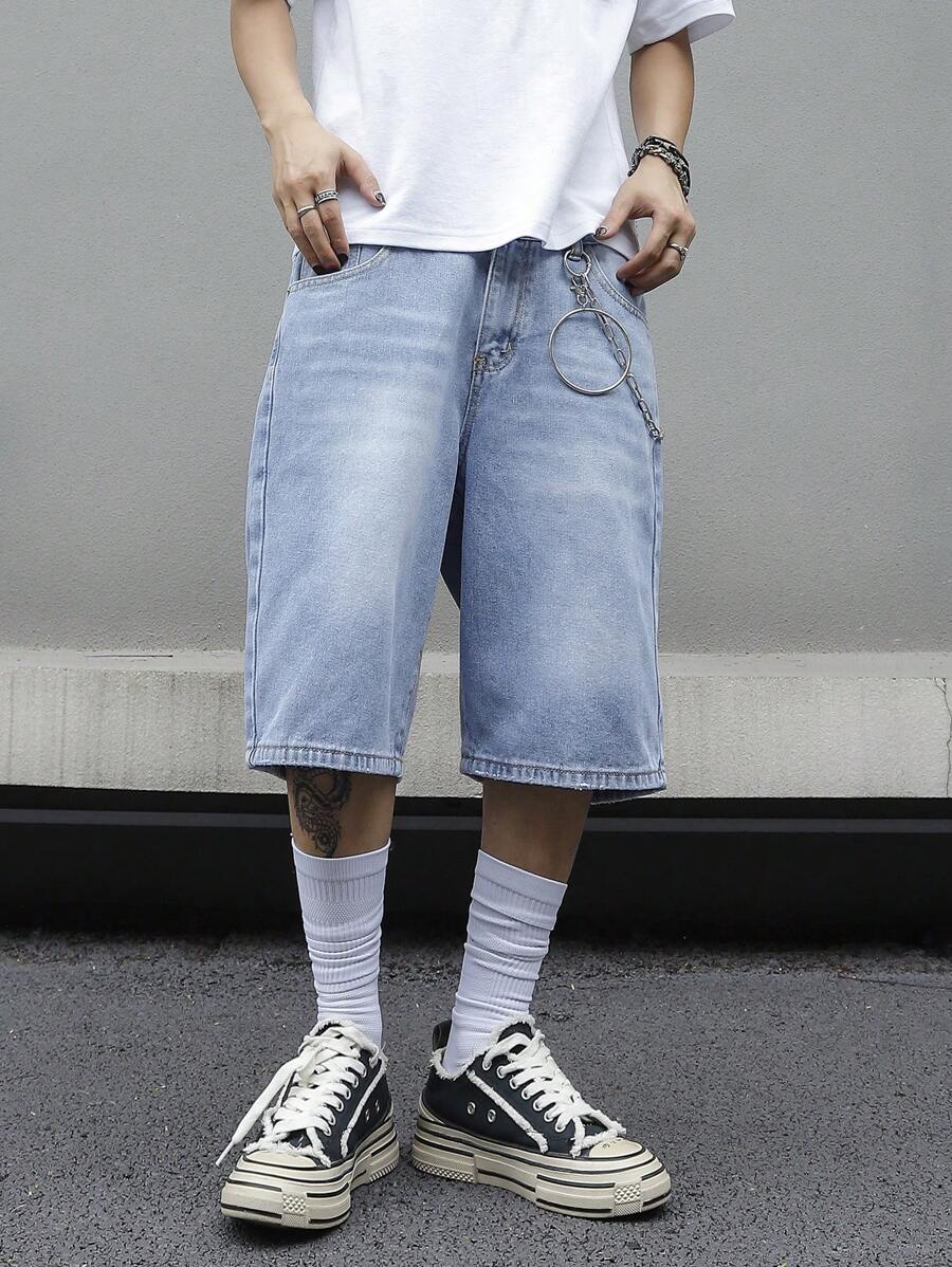 Men's Solid Color Simple Daily Wear Denim Shorts Jorts