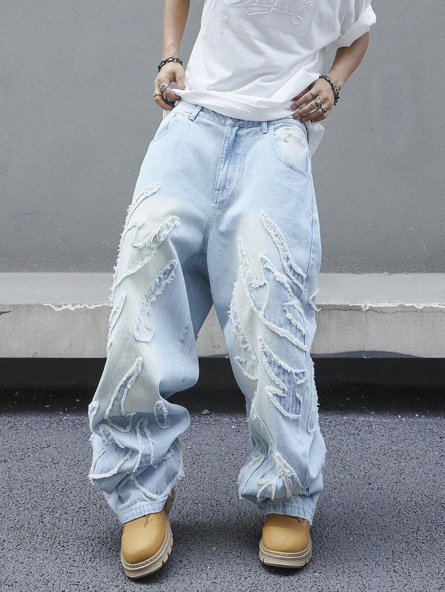 Men's Patchwork Wide Leg Loose Casual Jeans