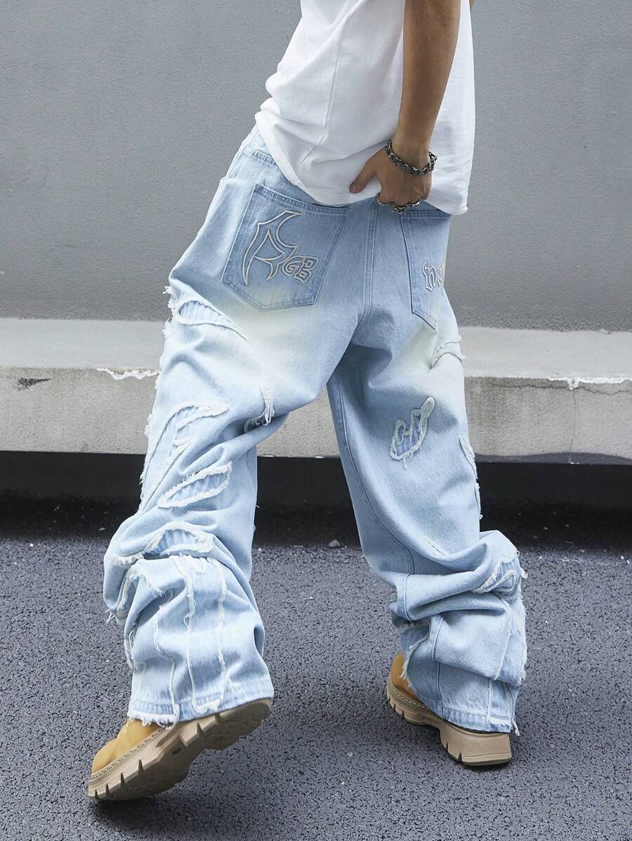 Men's Patchwork Wide Leg Loose Casual Jeans