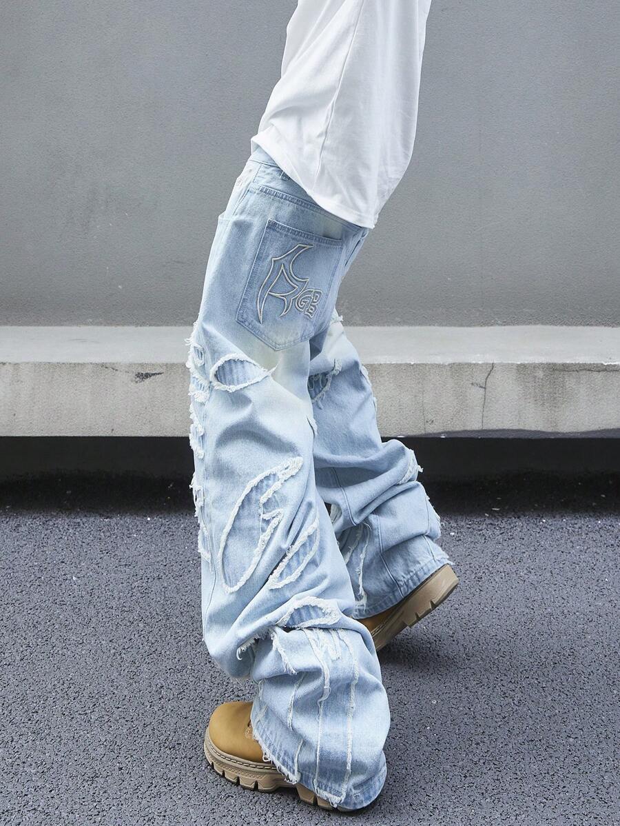 Men's Patchwork Wide Leg Loose Casual Jeans