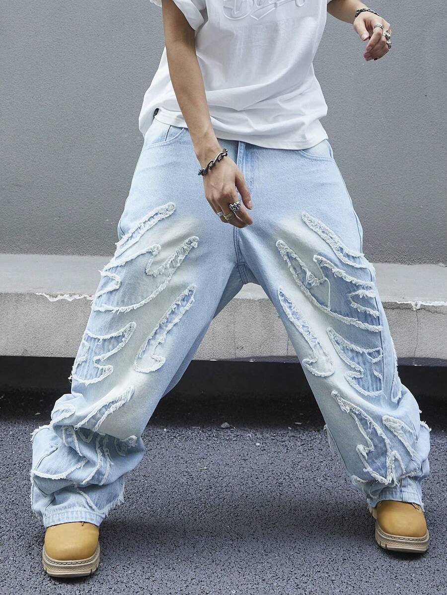 Men's Patchwork Wide Leg Loose Casual Jeans