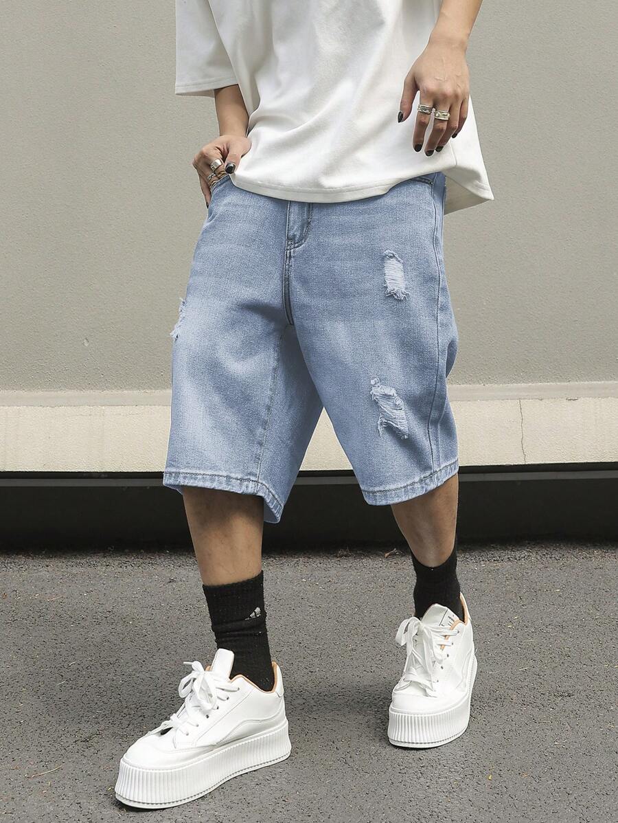 Men's Distressed Baggy Denim Shorts