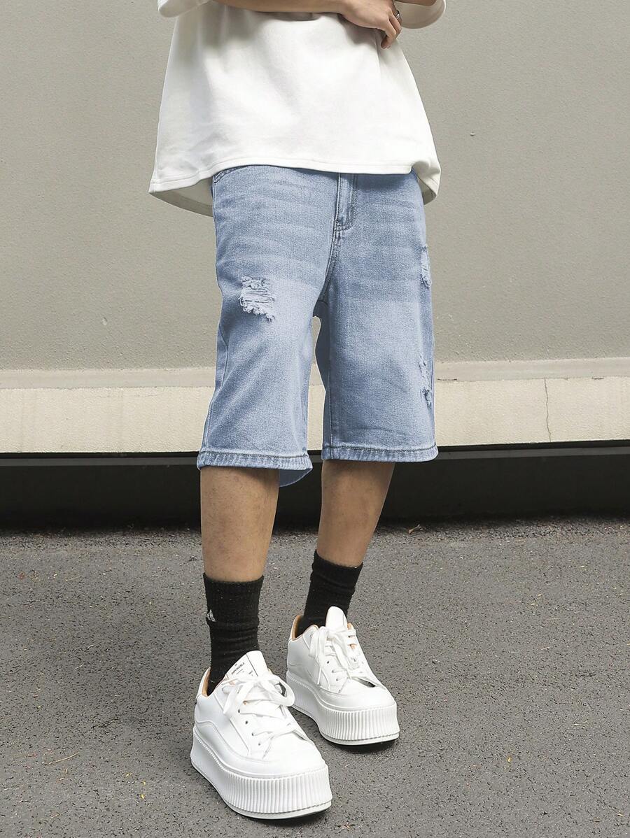 Men's Distressed Baggy Denim Shorts