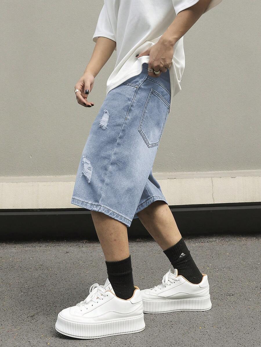 Men's Distressed Baggy Denim Shorts