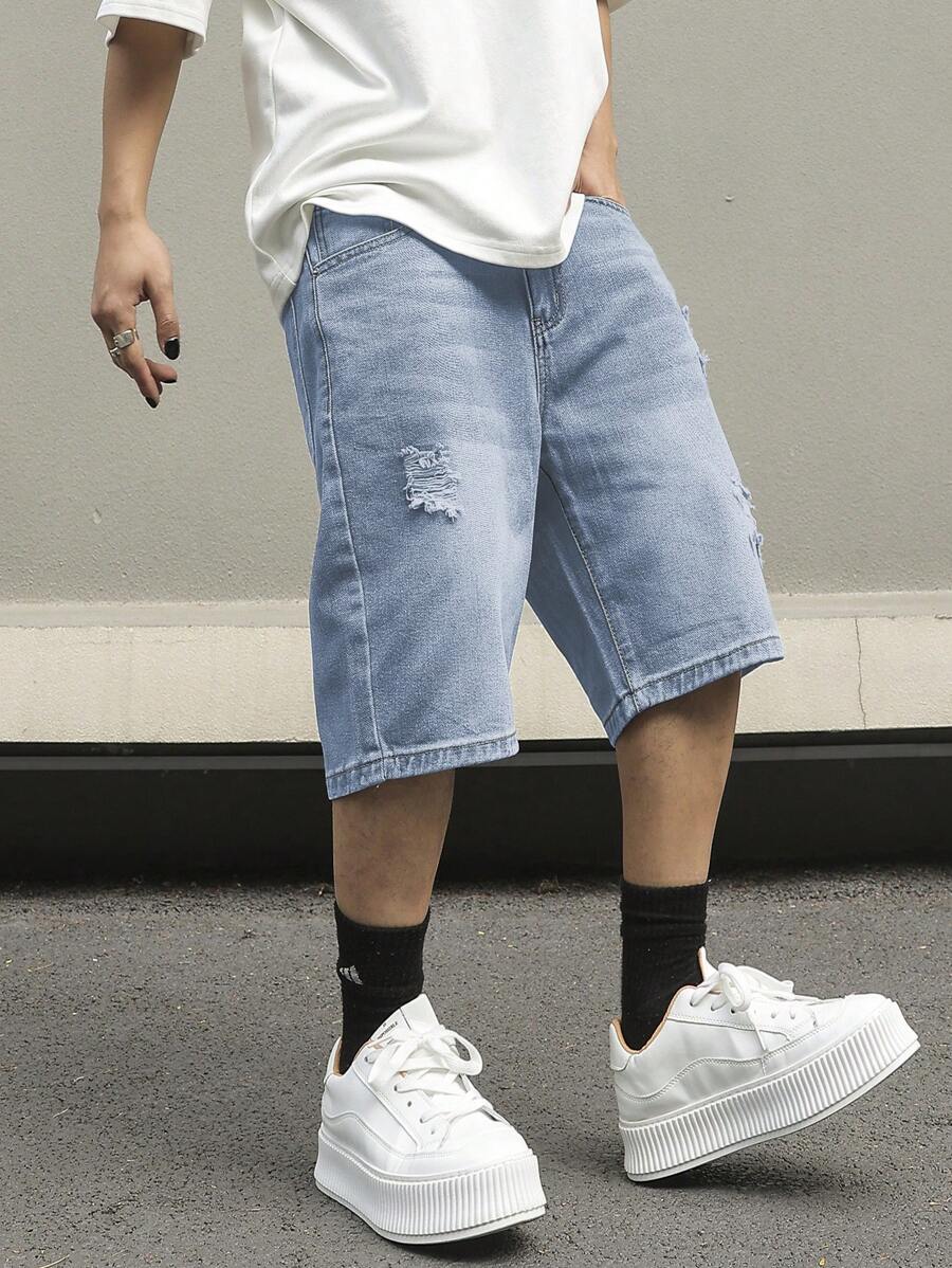 Men's Distressed Baggy Denim Shorts