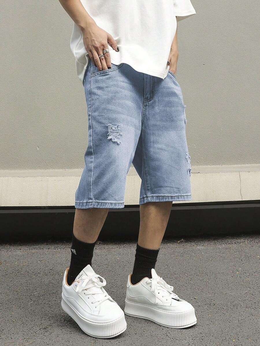 Men's Distressed Baggy Denim Shorts