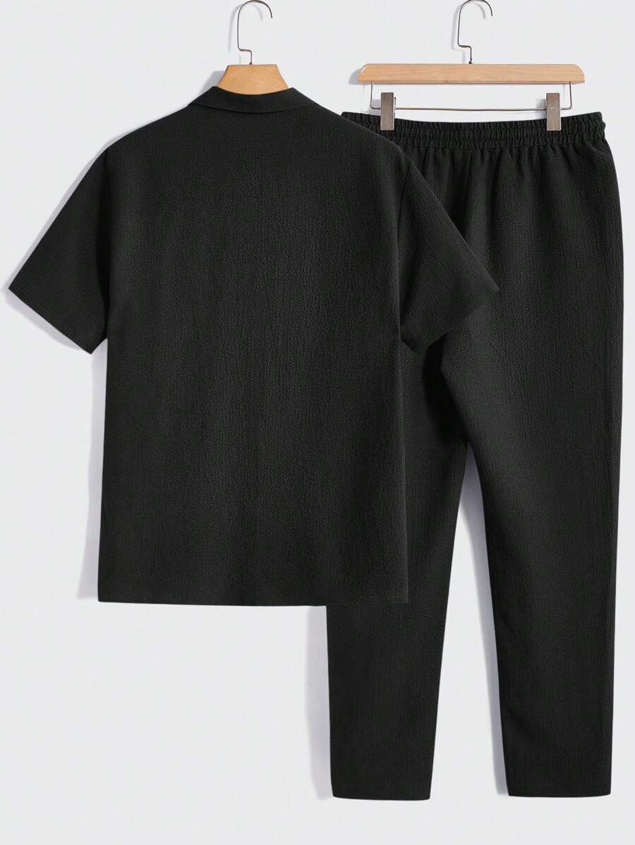Men Short Sleeve Shirt And Pants Casual Summer Two-Piece Set