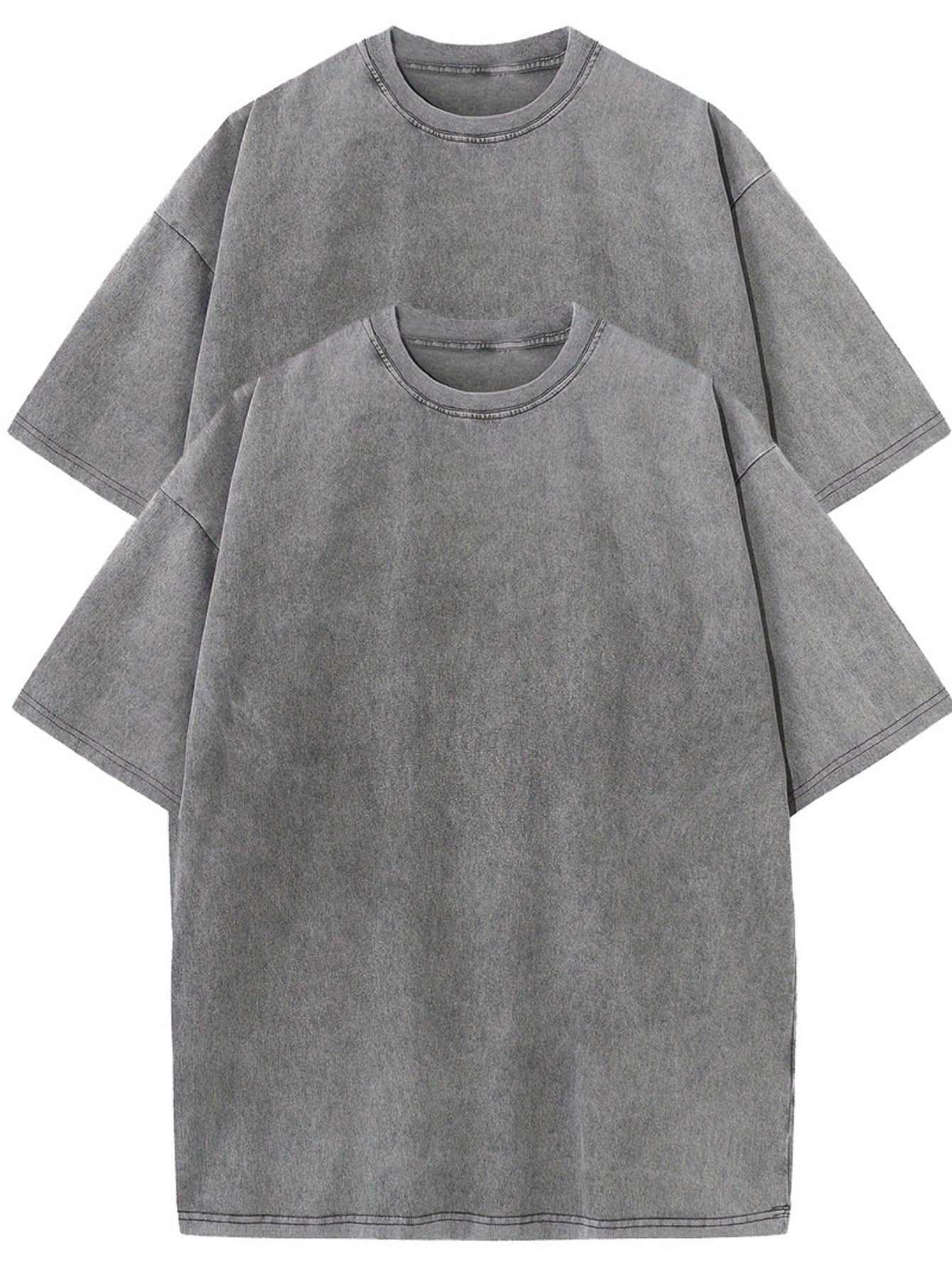 2pcs Men'S Heavyweight 100% T-Shirts - Relaxed Fit Drop Shoulder Short Sleeve Round Neck Tee