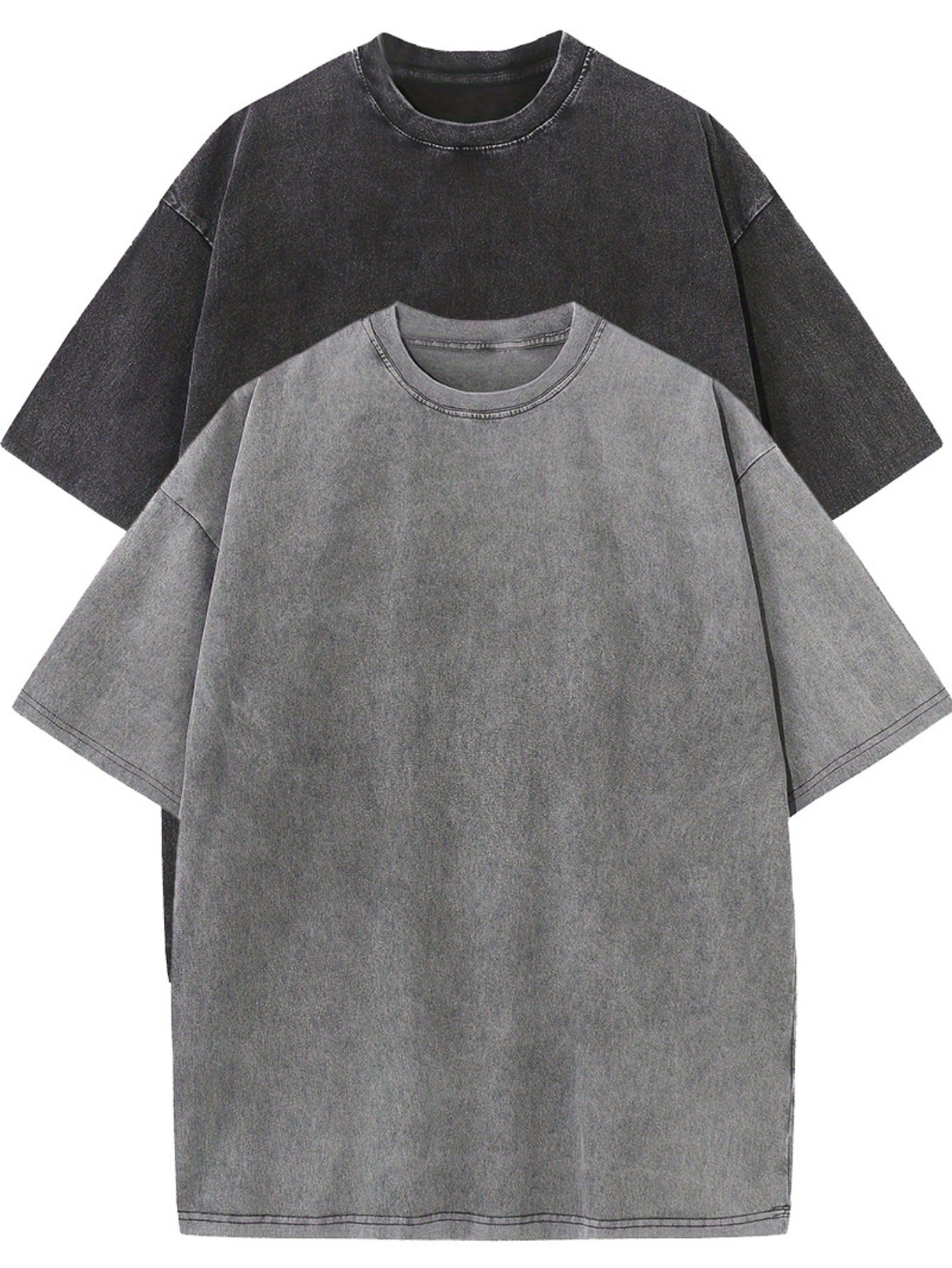 2pcs Men'S Heavyweight 100% T-Shirts - Relaxed Fit Drop Shoulder Short Sleeve Round Neck Tee