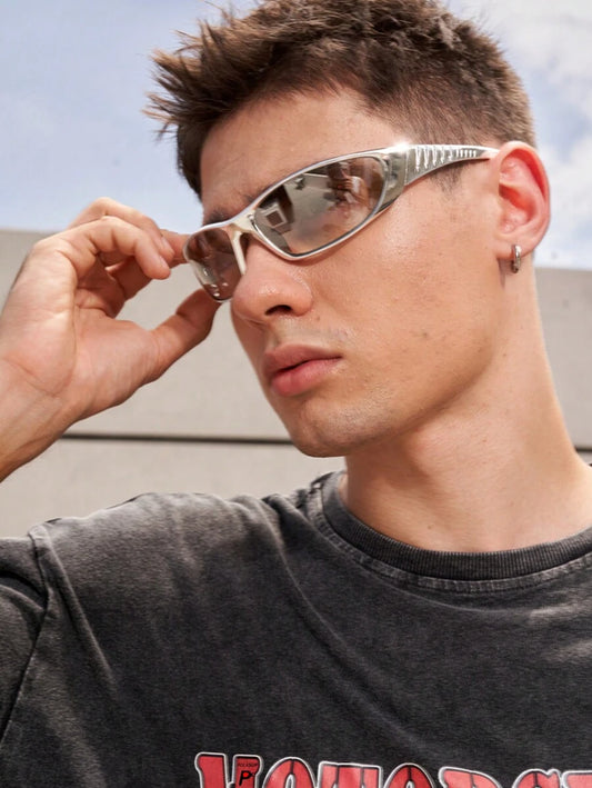 Silver Metal Full Rim Retro Futuristic Glasses