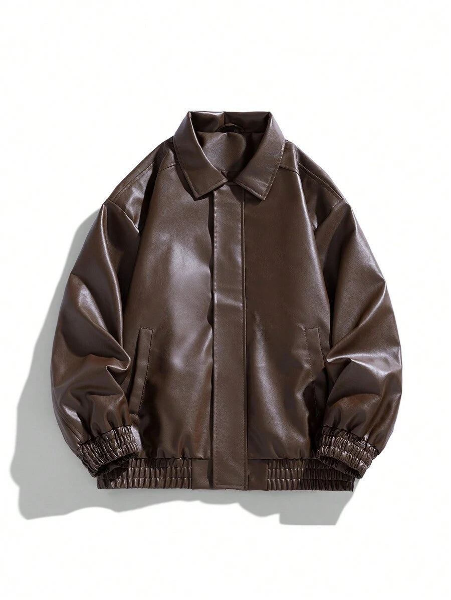Men's Casual Loose Fit Business PU Leather Jacket
