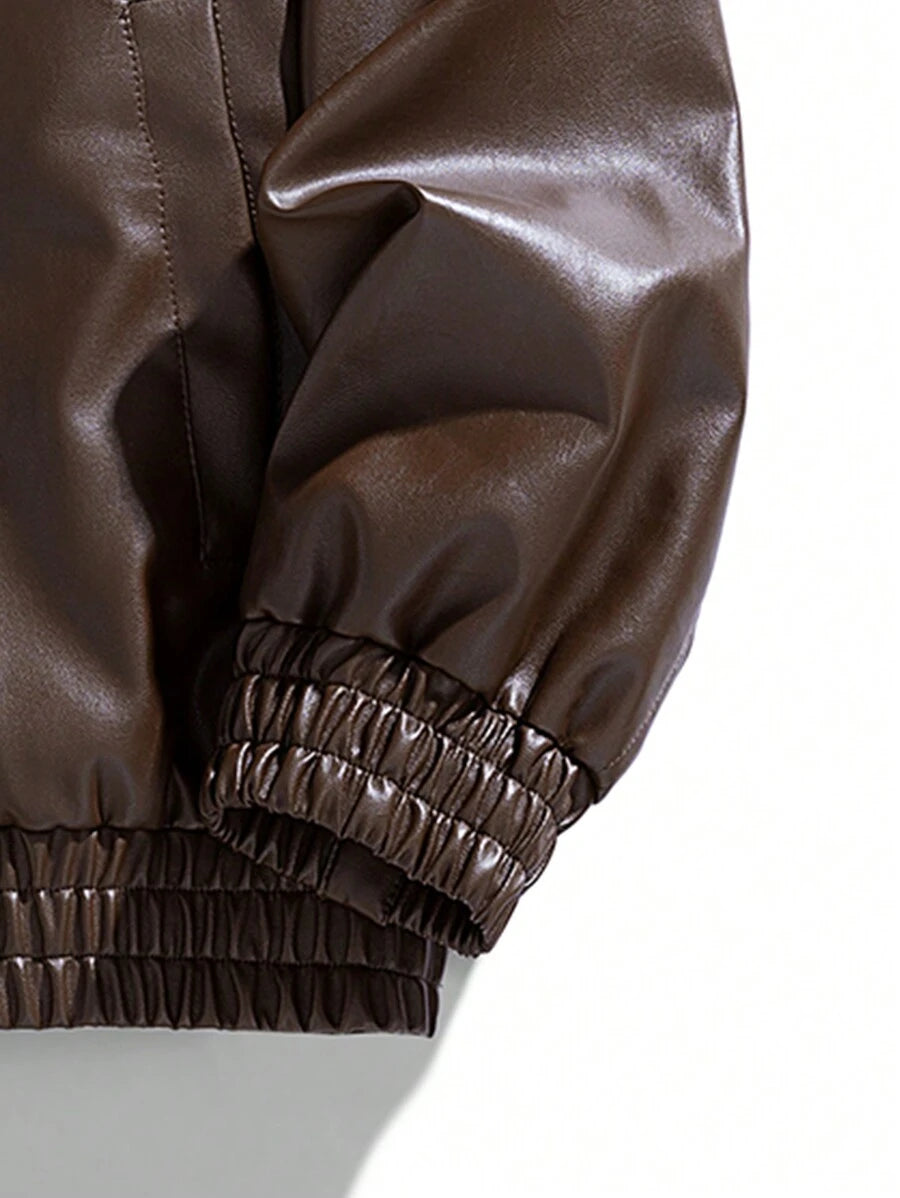 Men's Casual Loose Fit Business PU Leather Jacket