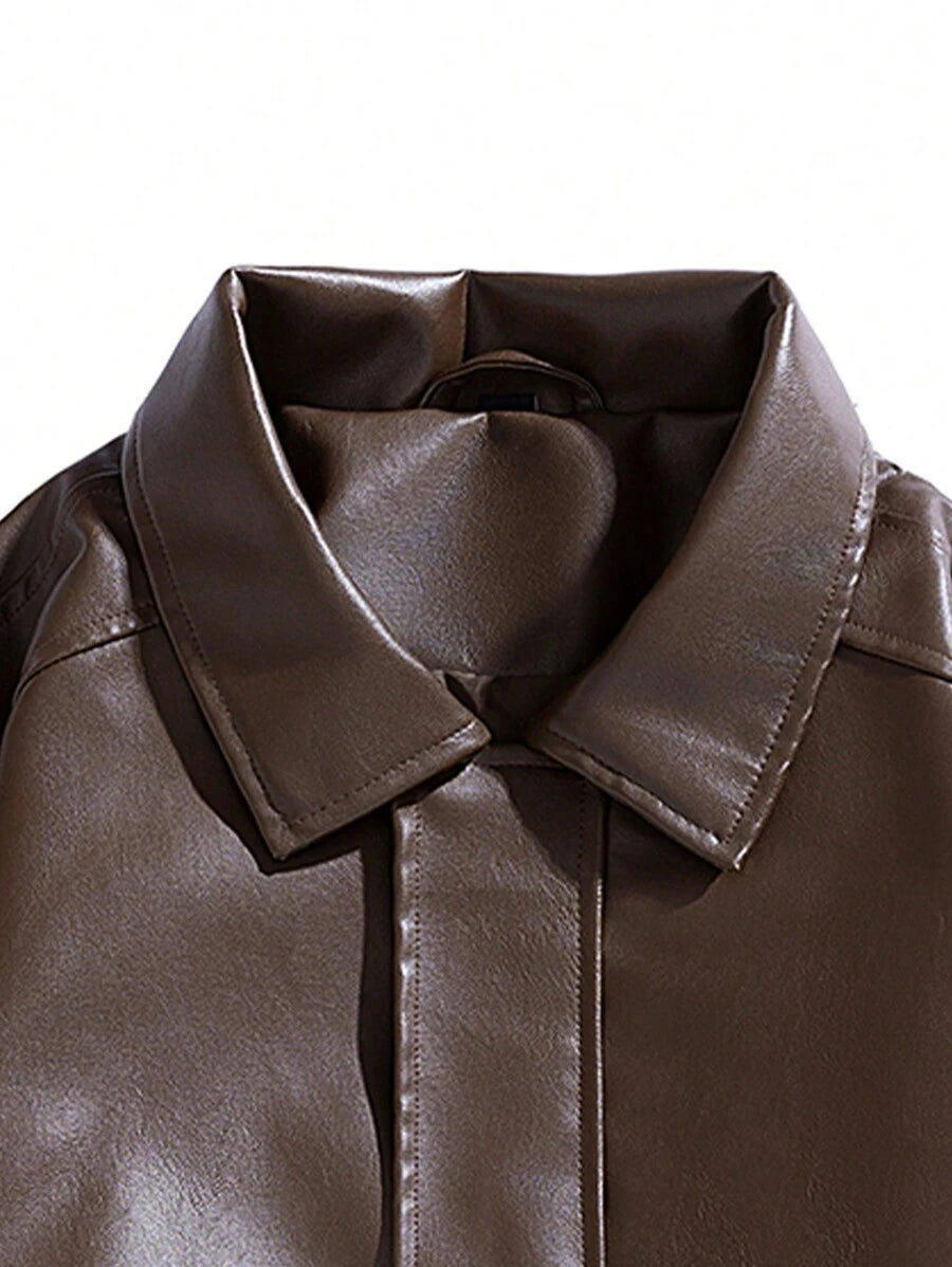 Men's Casual Loose Fit Business PU Leather Jacket