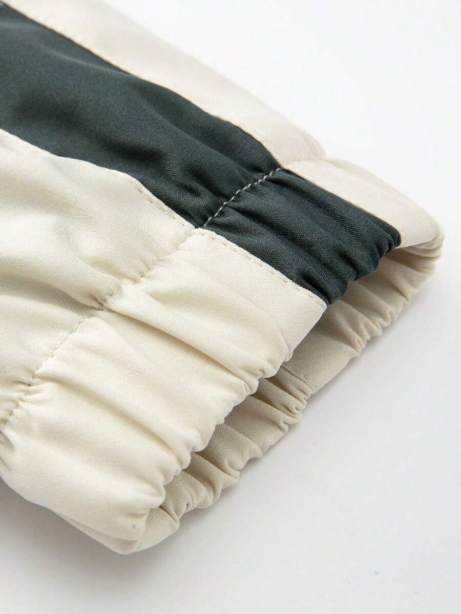 Men's Letter Print Contrast Color Long Sleeve Frog Button Jacket