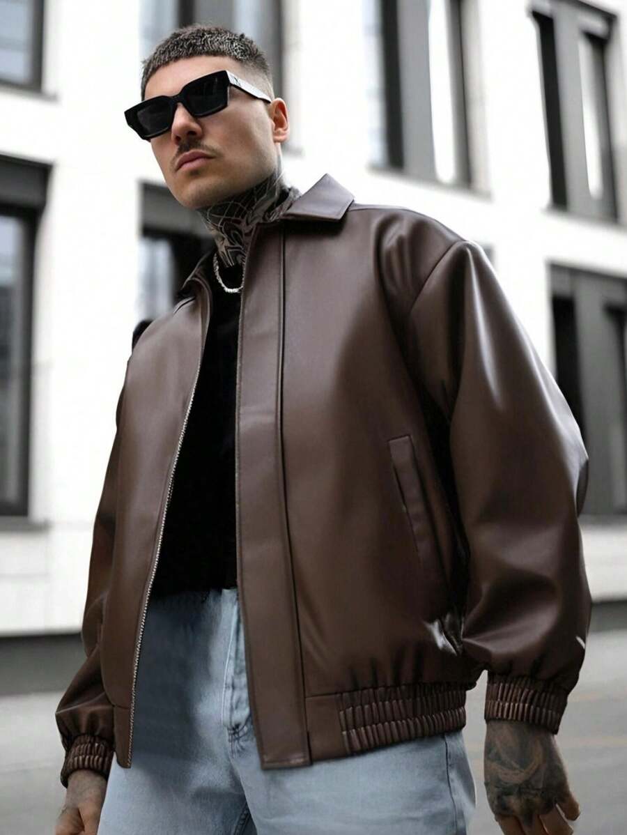 Men's Casual Loose Fit Business PU Leather Jacket