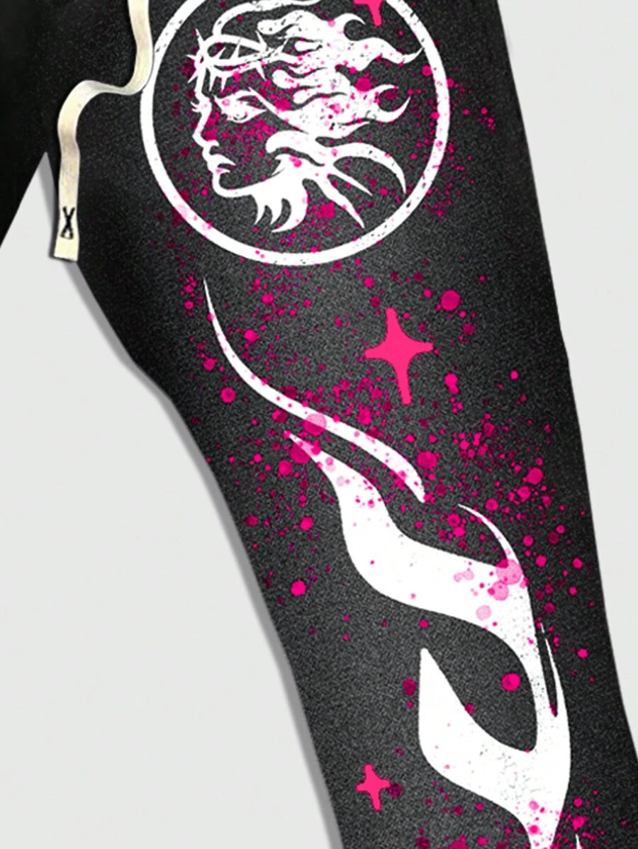 Men's Religious Graphic Print Flare Pants