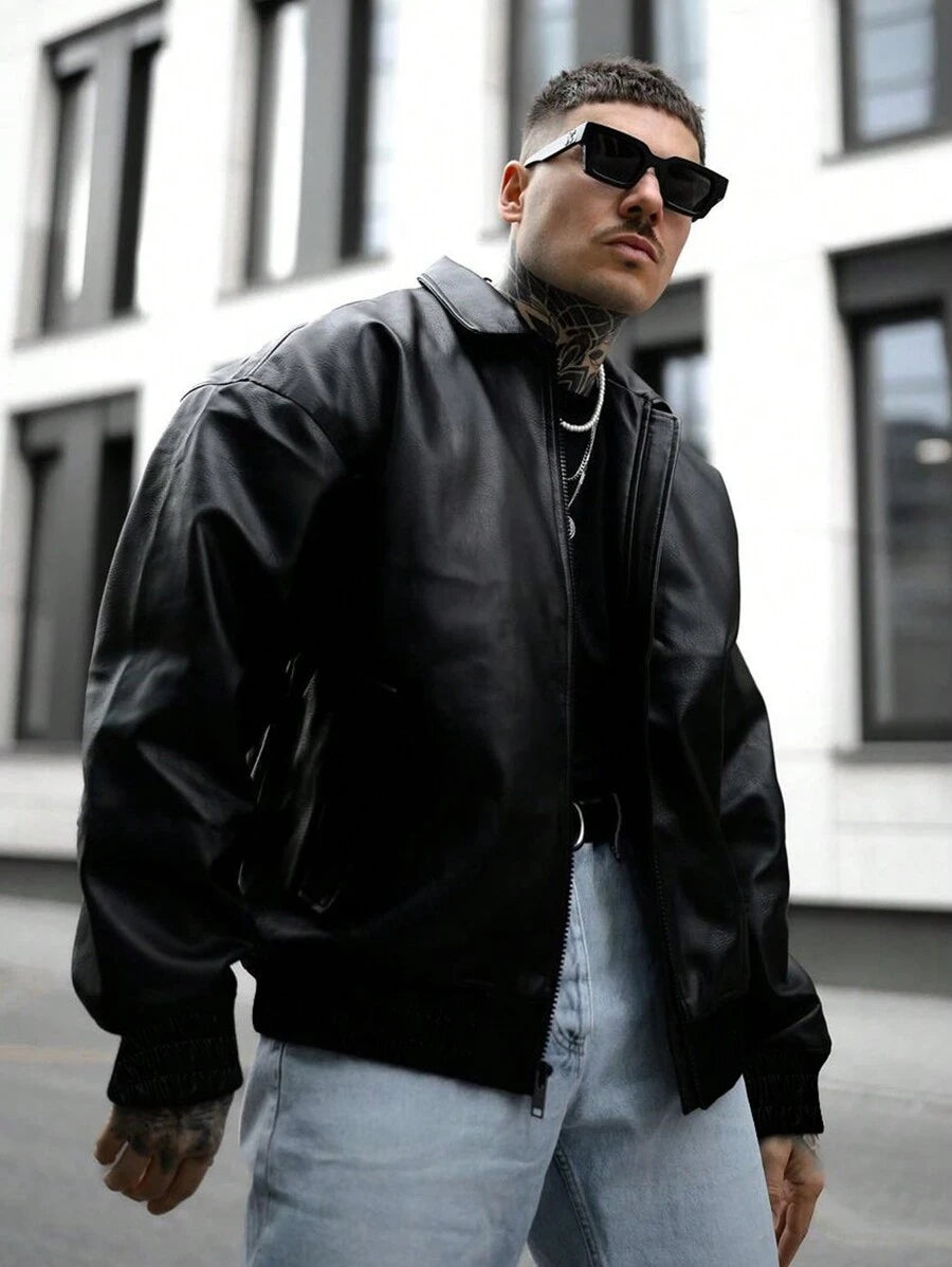 Men's Casual Loose Fit Business PU Leather Jacket