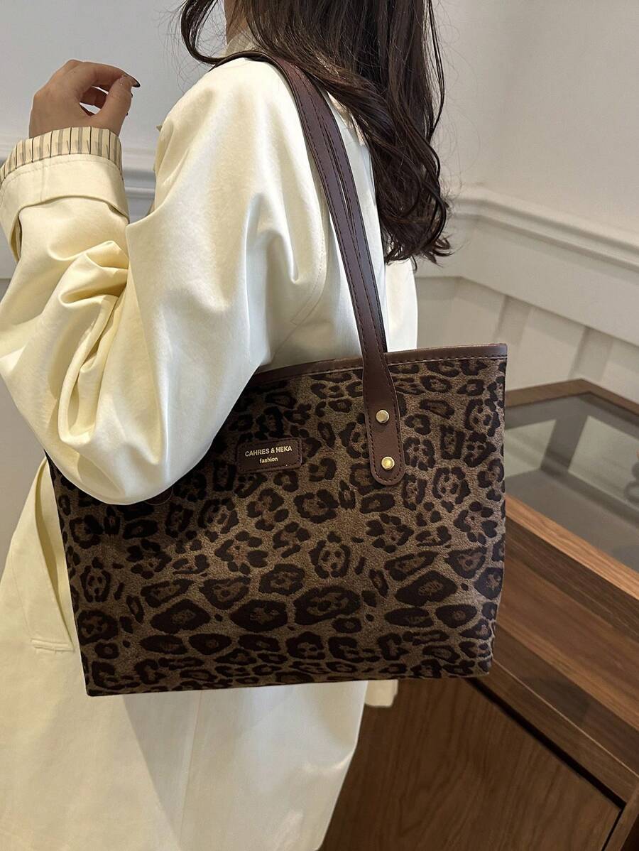 Women's Leopard Print Large Shoulder Bag