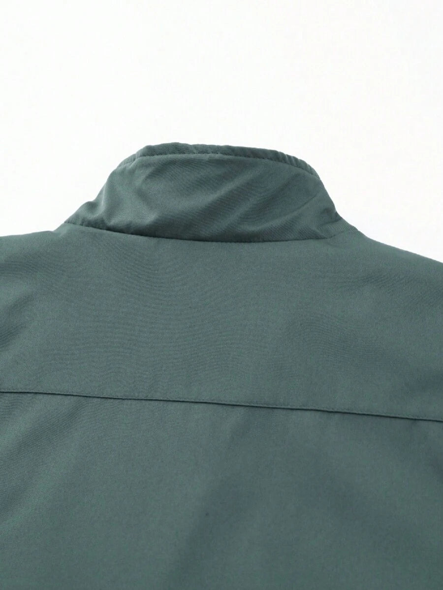 Men's Letter Print Contrast Color Long Sleeve Frog Button Jacket