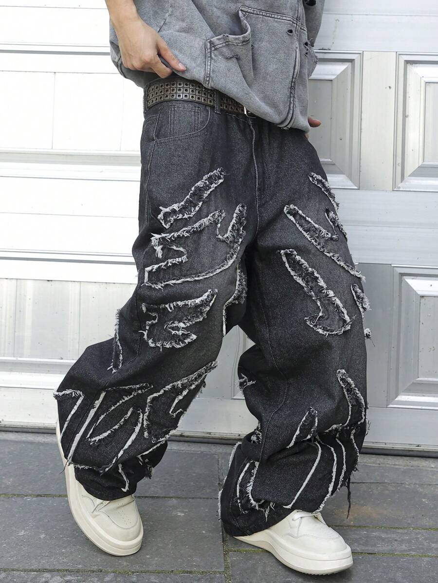 Men's Patchwork Wide Leg Loose Casual Jeans